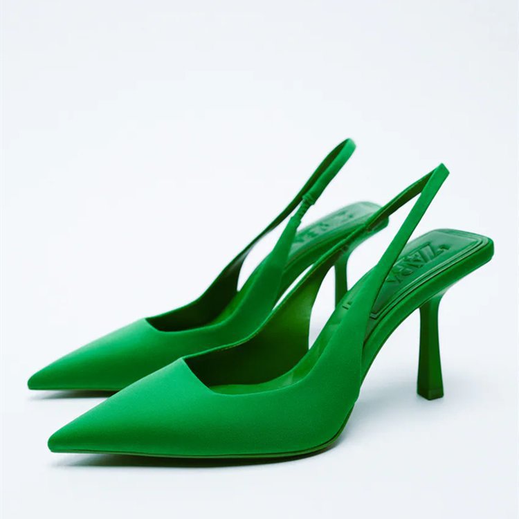 Elegant women's slingback pumps with modern block heel, pointed toe. Perfect for dress or party wear.