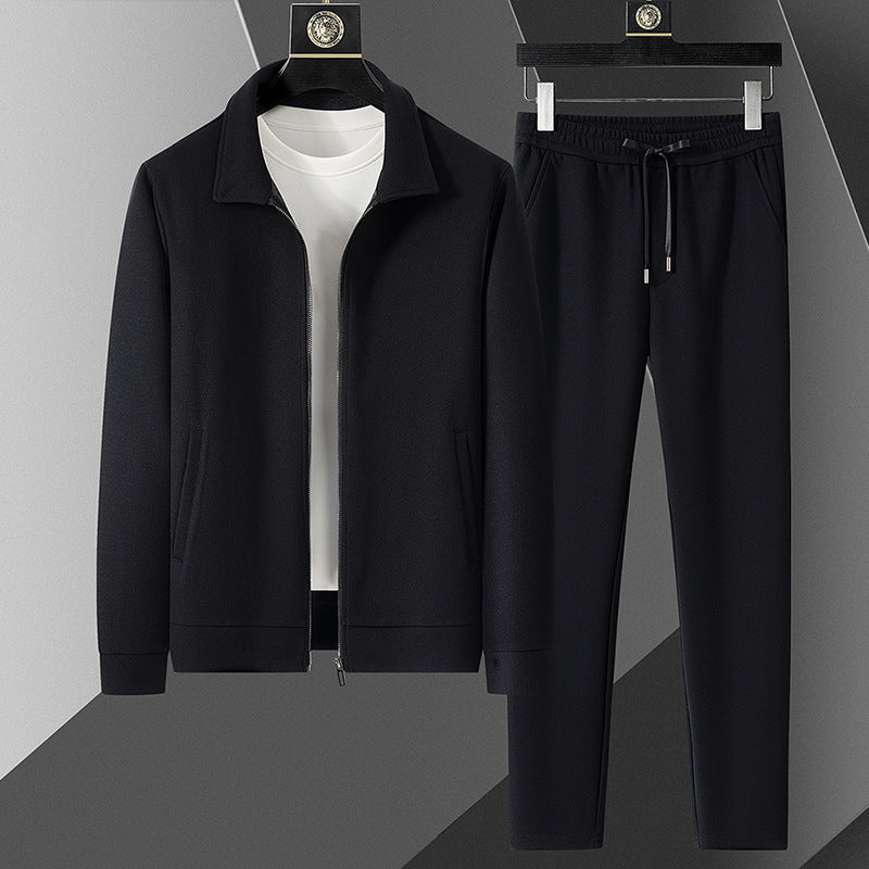 Men's fitness gear tracksuit: sport set with a full-zip jacket and performance jogger pants for active lifestyles.