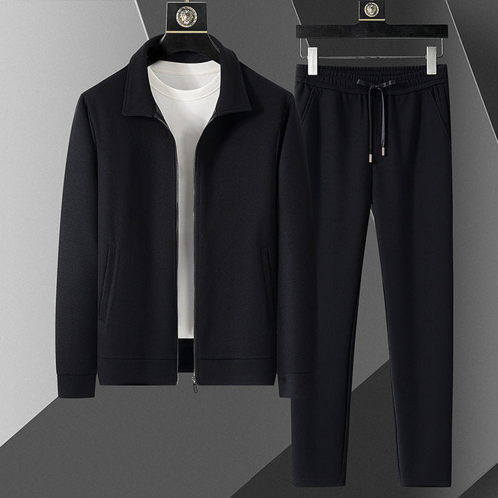 Men's fitness gear tracksuit: sport set with a full-zip jacket and performance jogger pants for active lifestyles.