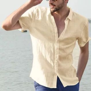 Essential men's lightweight breathable short sleeve button-down for warm weather outfits.
