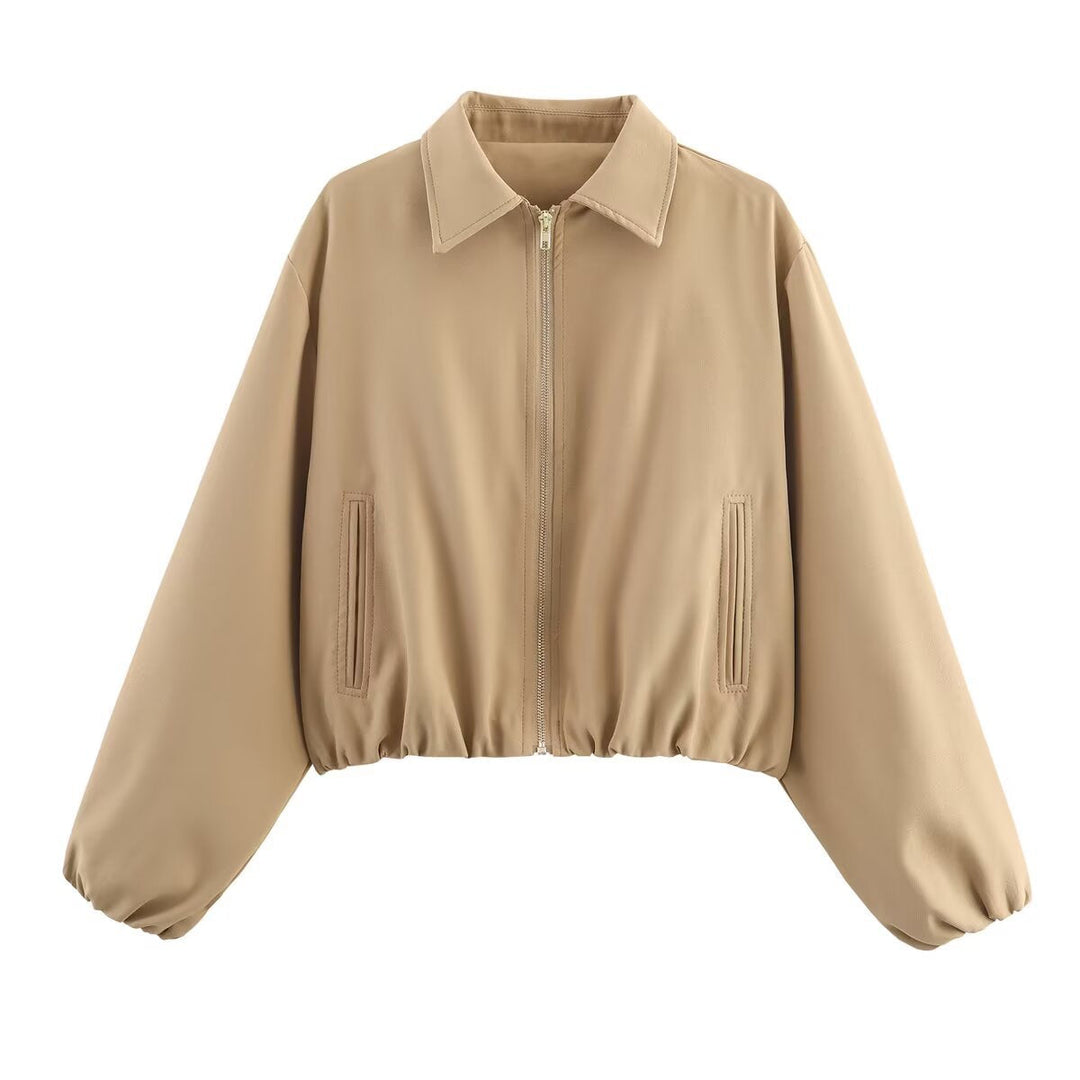 Lightweight women's short jacket, a classic casual zip-up perfect for transitional weather.