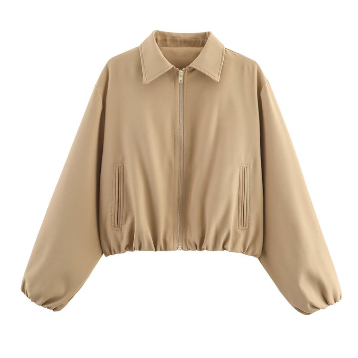 Lightweight women's short jacket, a classic casual zip-up perfect for transitional weather.