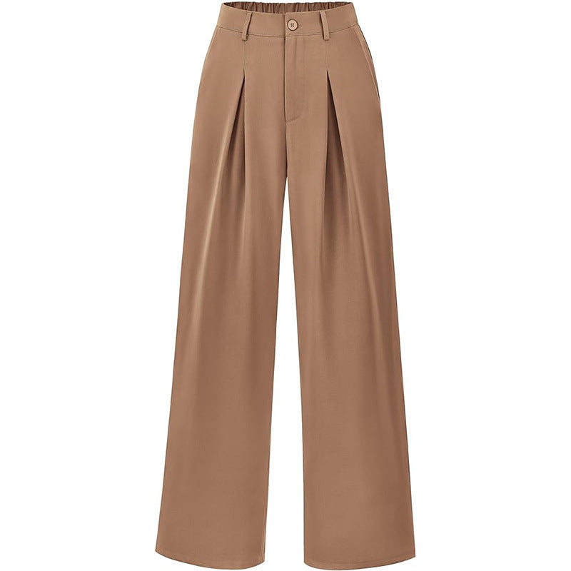 Stylish high waist wide leg trousers for women, featuring elegant pleats for a modern look.