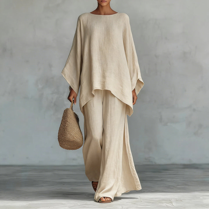 Airy soft fabric women's loose fit two-piece outfit, ideal for casual spring & summer wear.