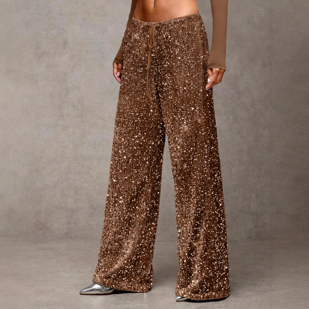 Sparkly sequin wide-leg trousers, perfect for festive outfits and chic party wear.