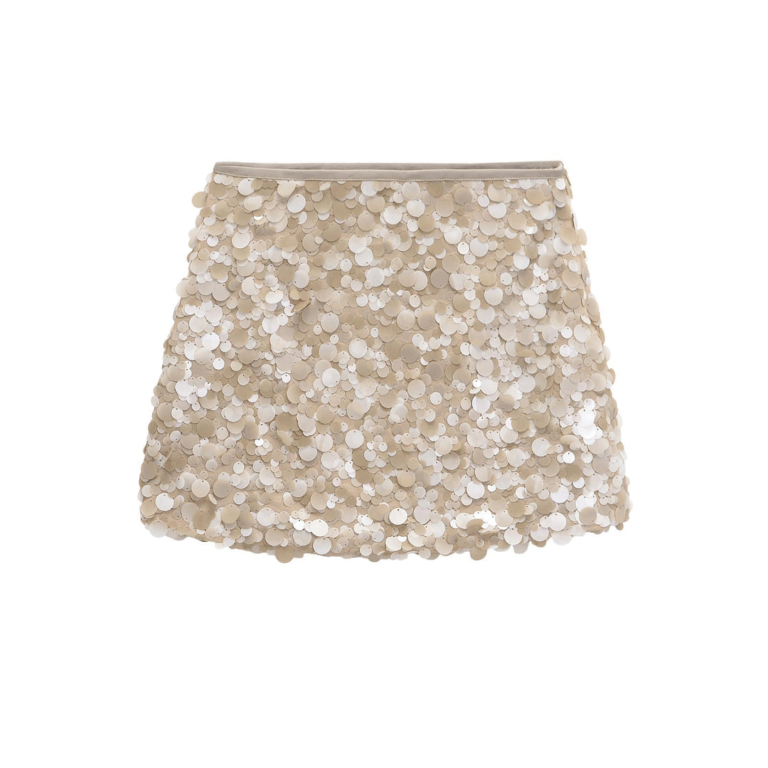 Women's dazzling sequin mini skirt, perfect for glamorous party wear. Trendy and sparkly fashion statement for evenings.