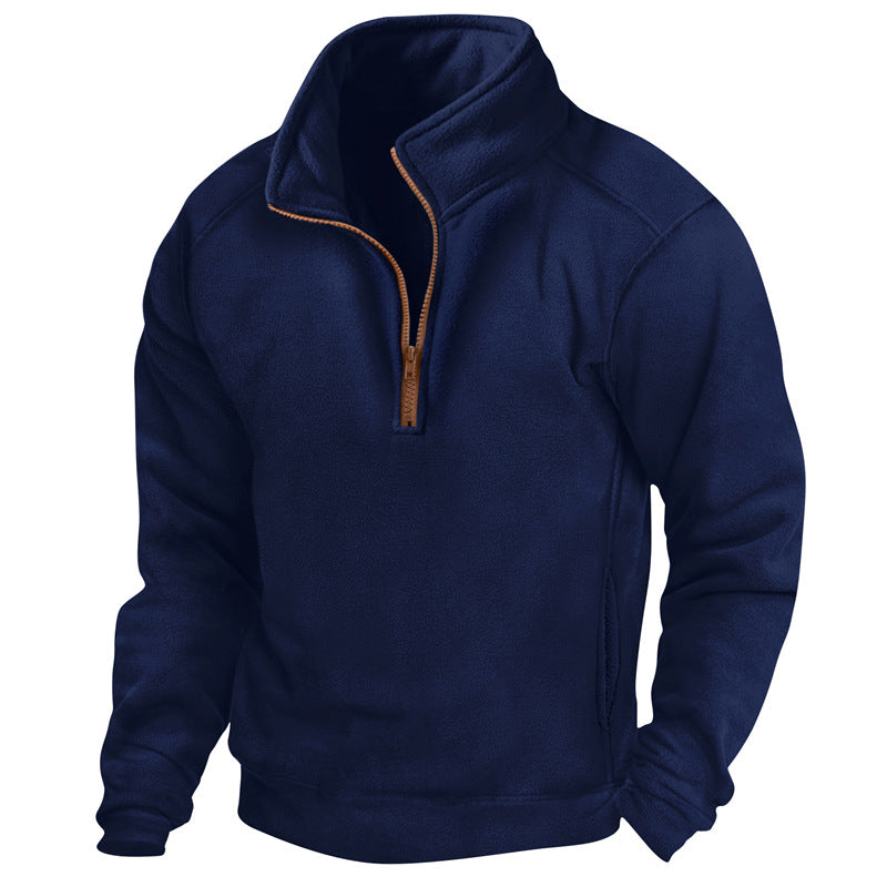 Comfortable men's textured half-zip pullover, ideal for cool weather fashion & athletic style.