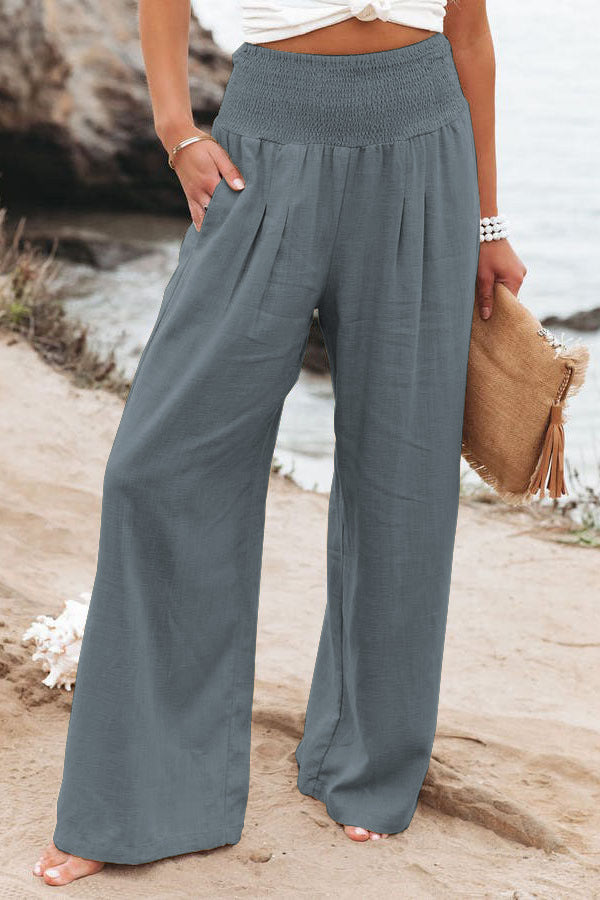 Summer women's wide leg pants, breathable and comfy with an elastic waist for a relaxed feel.