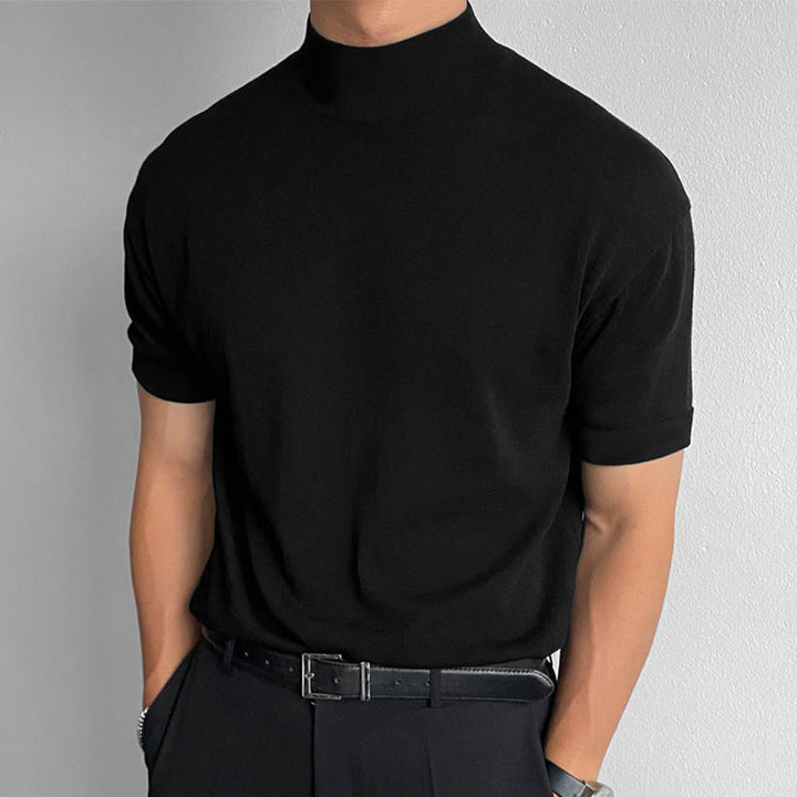 Stylish men's high collar short sleeve tee. Versatile apparel for an effortless casual look.