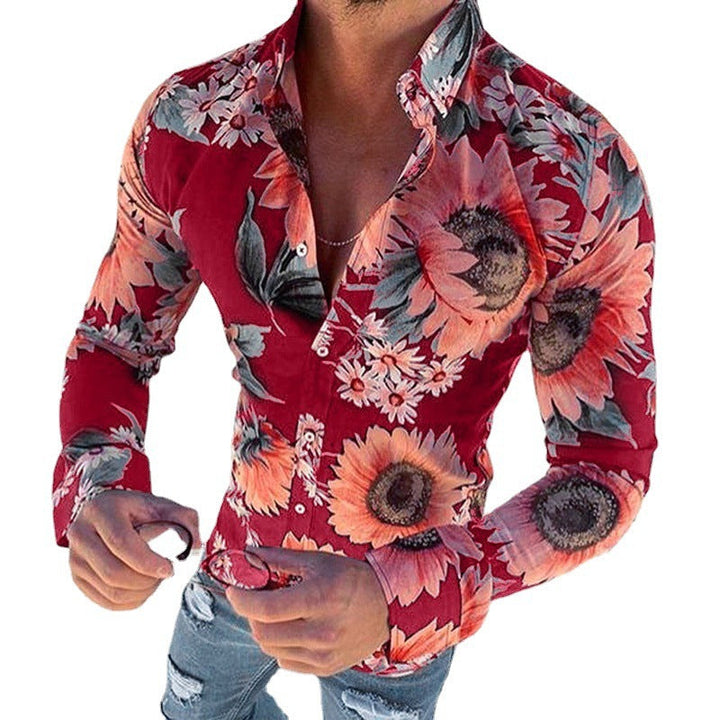 Unique men's floral button-down shirt, ideal for smart casual wear, parties, or everyday fashion statement.