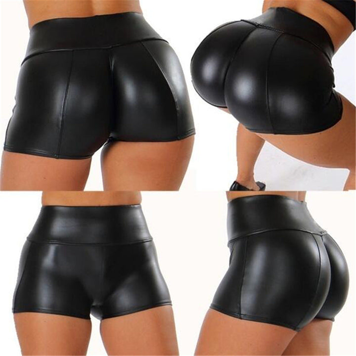 Comfortable women's shiny high-waisted activewear shorts for gym & daily wear.