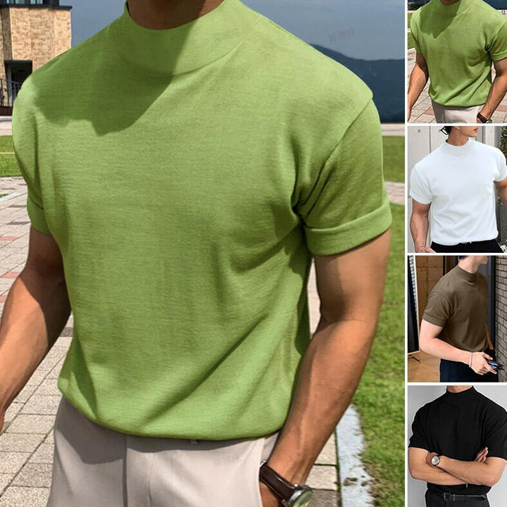 Men's high collar short sleeve t-shirt. Casual, modern style for everyday versatile wear.