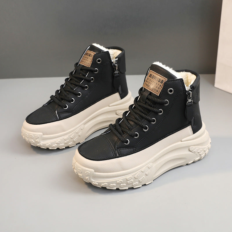 Back view of women's cozy winter boots, featuring a sturdy design for slip-resistant, warm casual snow protection.