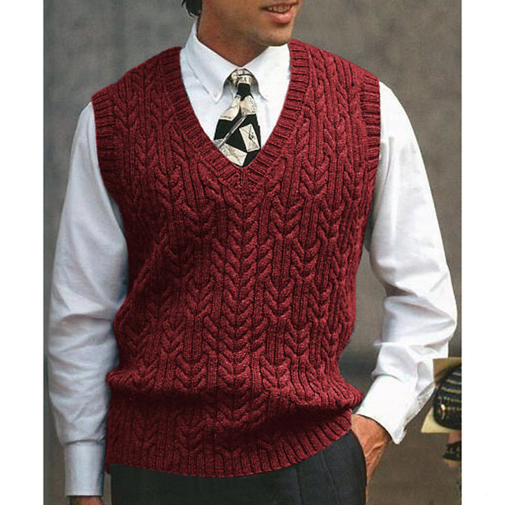 Men's sophisticated cable knit sweater vest, perfect for smart casual & office fashion.