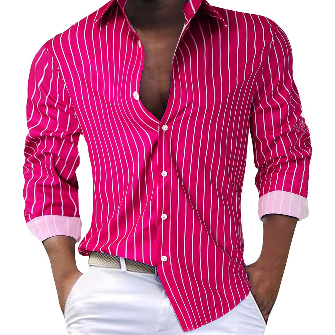 Comfortable slim-fit long-sleeve striped shirt with a classic button-down design, ideal for modern men.