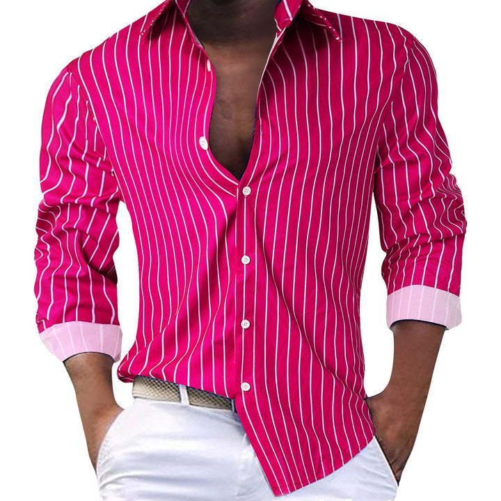 Comfortable slim-fit long-sleeve striped shirt with a classic button-down design, ideal for modern men.