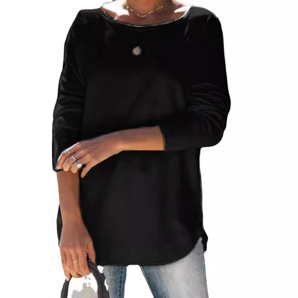 Ladies' long sleeve wide neckline top, a comfortable and casual wardrobe essential.