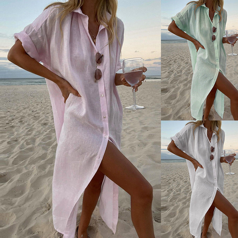 Women's casual sleeveless summer dress with button-down front, relaxed fit for effortless comfort & style.