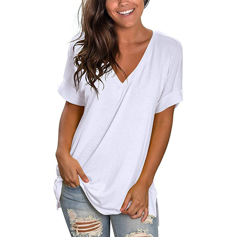 Easy-to-style V-neck women's t-shirt, perfect for comfortable everyday wear and versatile casual looks.
