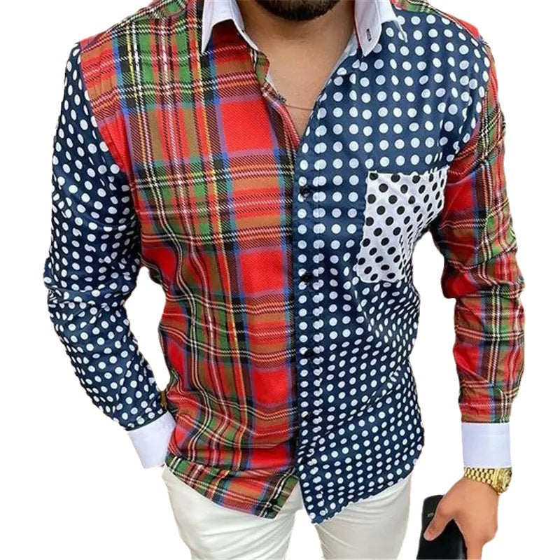 Front view of a men's stylish long sleeve floral print casual shirt, showcasing its modern design.
