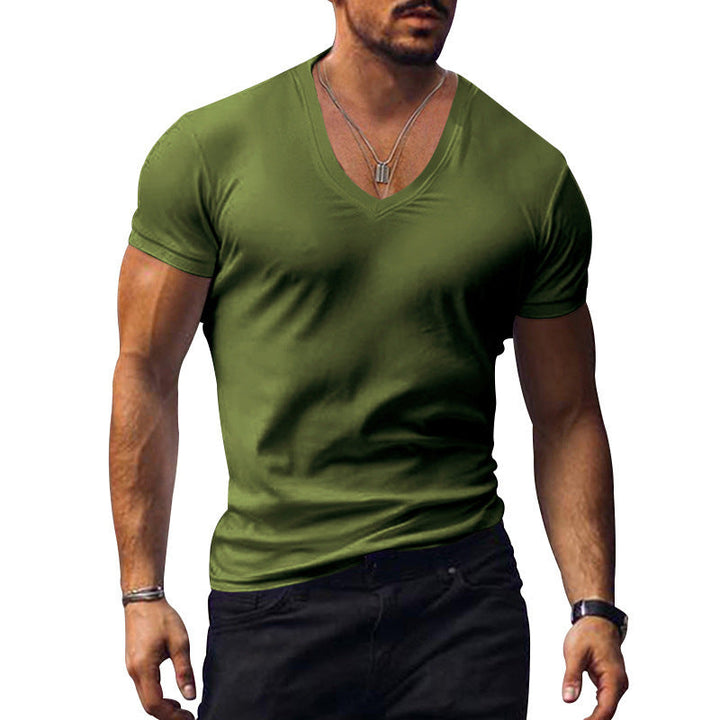 Classic men's V-neck T-shirt, short sleeve, breathable, essential basic tee for comfortable casual everyday style.