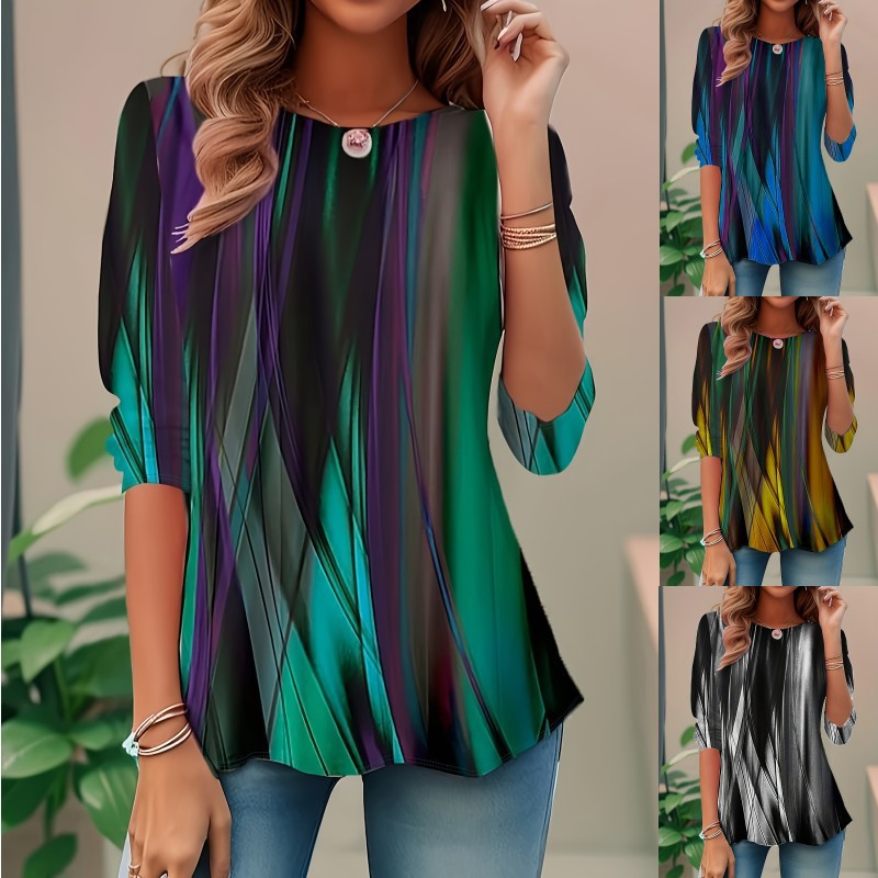 Women's relaxed fit blouse with a vibrant abstract pattern, perfect for effortless casual wear.