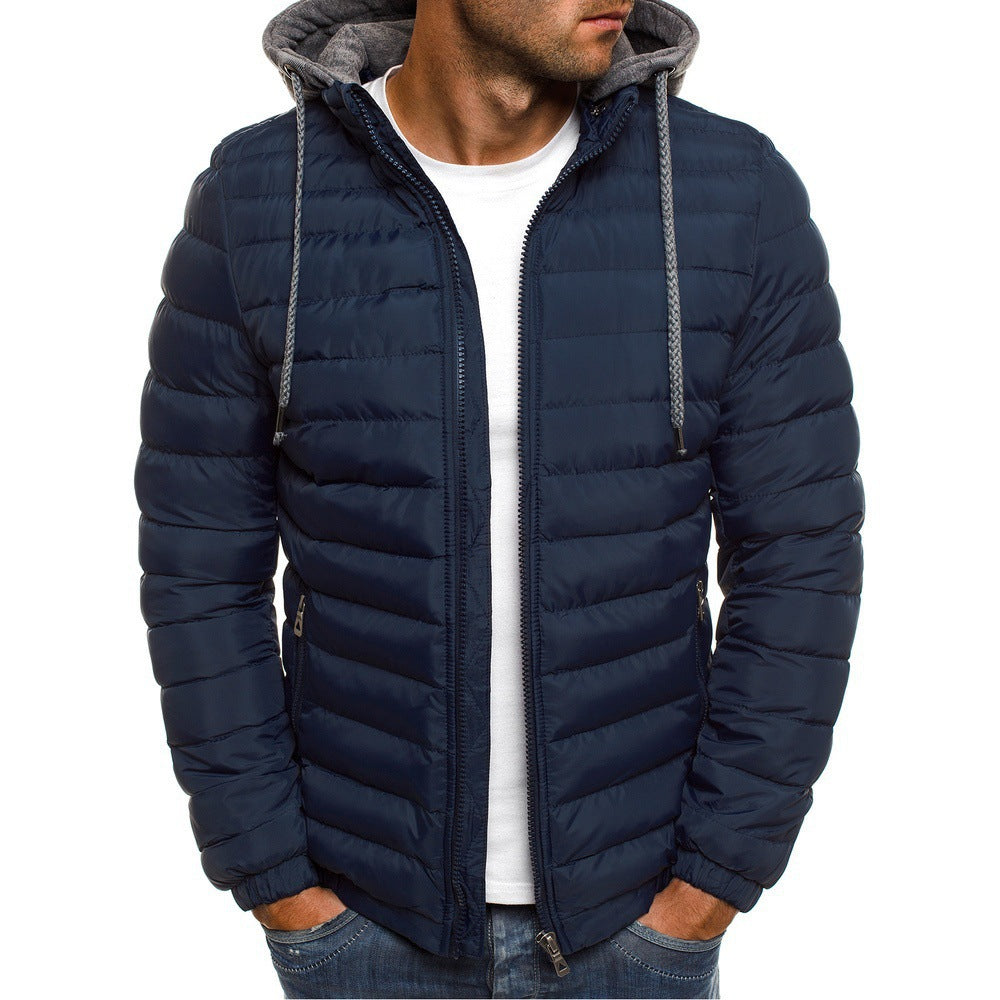 Men's lightweight hooded jacket, quilted for insulation, excellent for transitioning weather & daily wear.