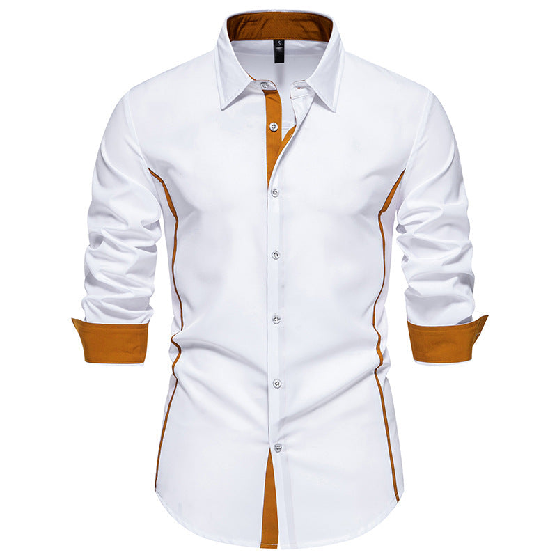 Button-up men's long sleeve shirt for everyday wear, featuring distinct contrast stitch details.