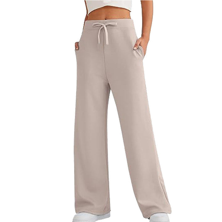 Model in comfortable women's relaxed lounge pants with pockets, ideal for home, casual, and everyday wear.