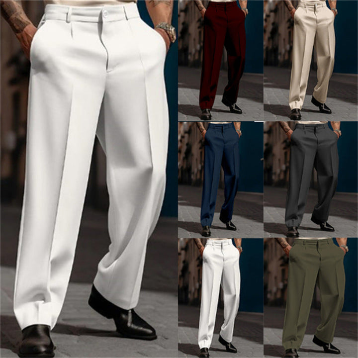 Elegant men's wide-leg dress pants with a high waist, perfect for smart casual fashion.
