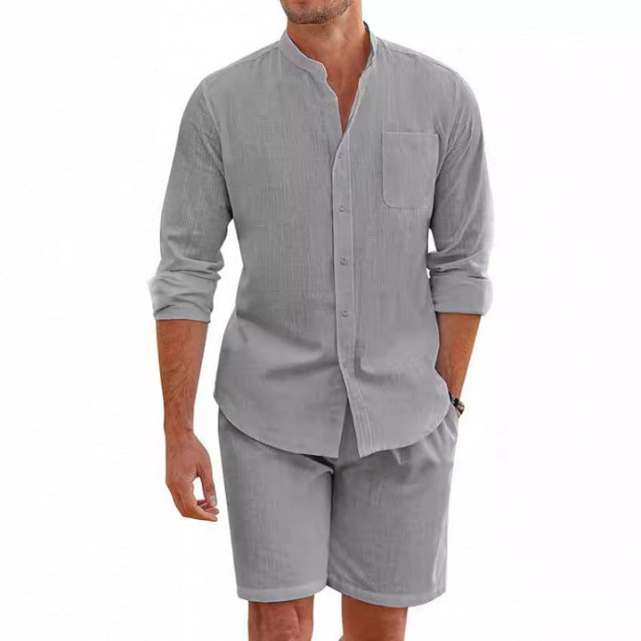 Modern men's summer casual wear set, perfect for relaxed days or vacation. Shirt & shorts.