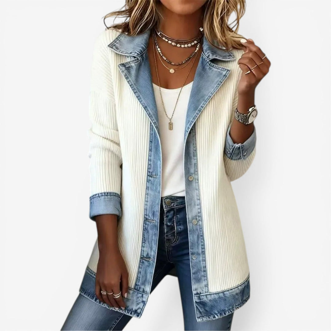 Women's elegant layered collar button jacket for a chic, contemporary fashion look. Versatile outerwear.