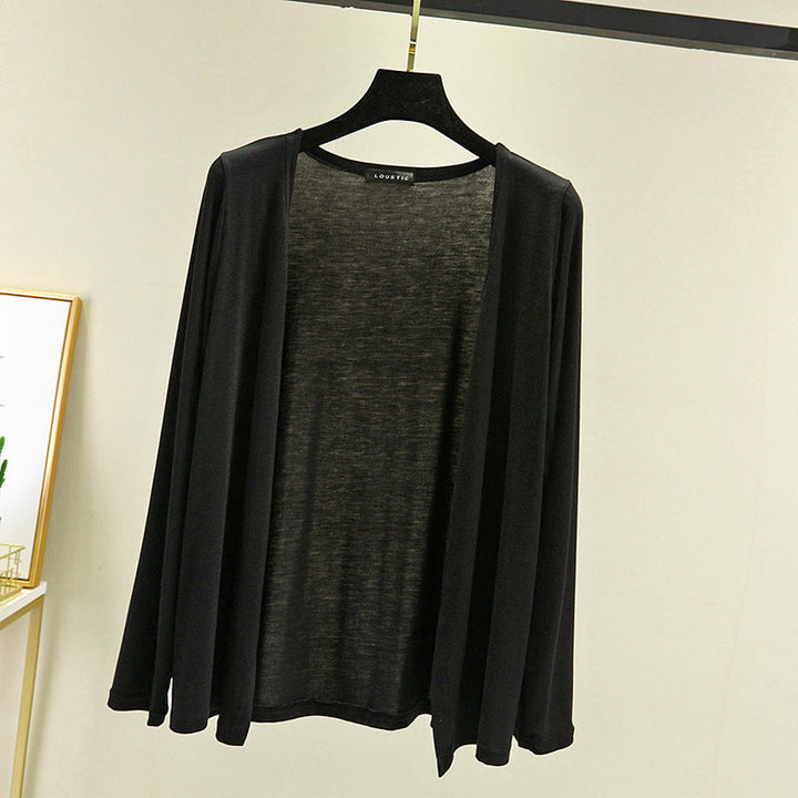 Chic women's lightweight open front long sleeve cardigan, ideal for spring & summer layering.