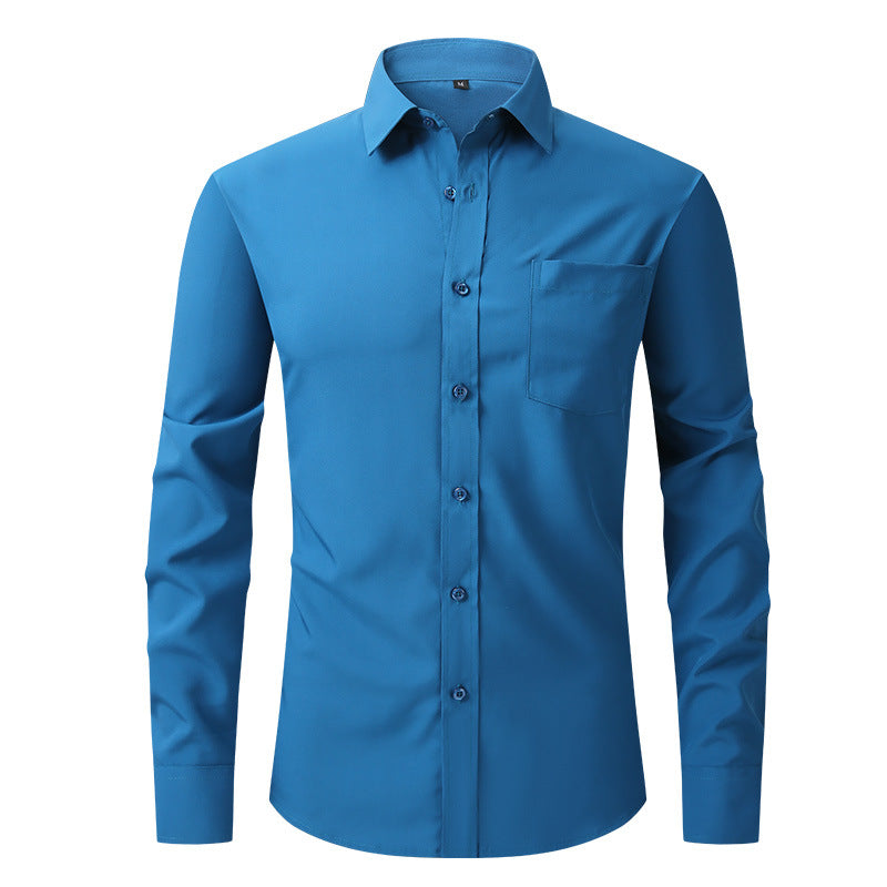 Classic blue professional men's business shirt, a staple for tailored office wear & formal events.