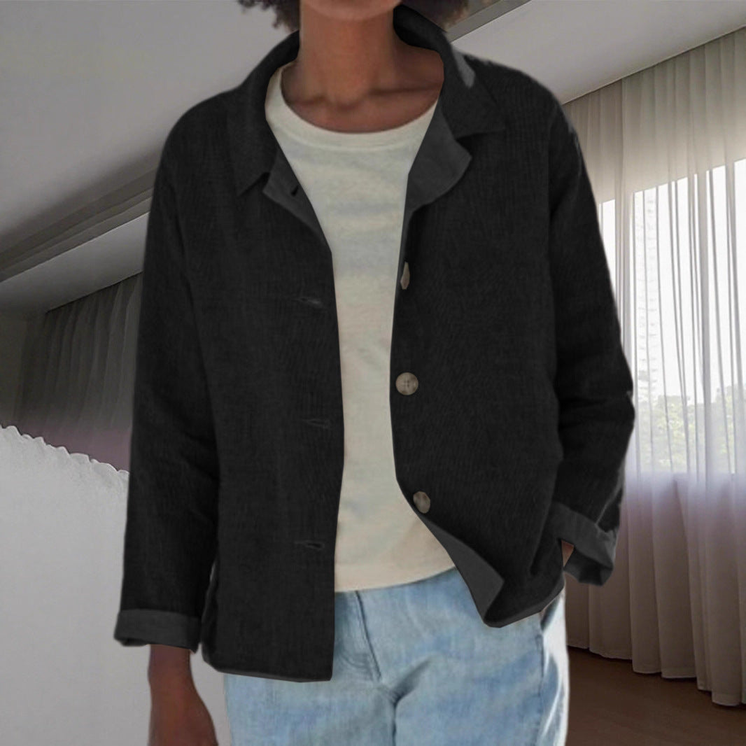 Stylish women's buttoned casual jacket. Lightweight spring/fall outerwear with comfortable everyday fit.