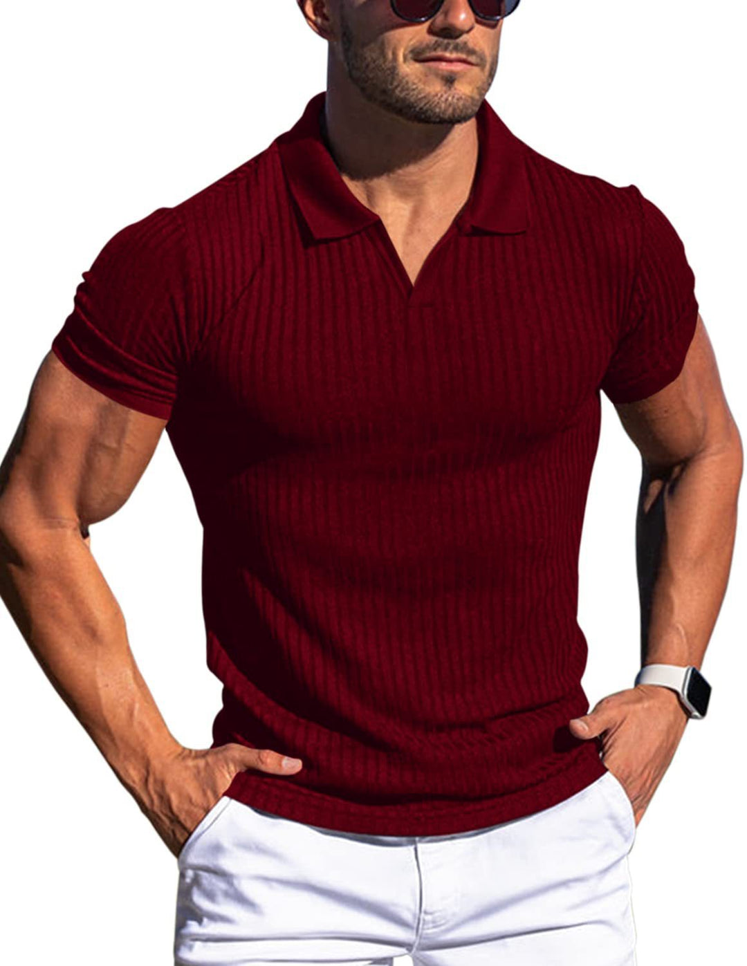 Modern casual men's structured short sleeve polo, comfortable & stylish, perfect for summer fashion trends.