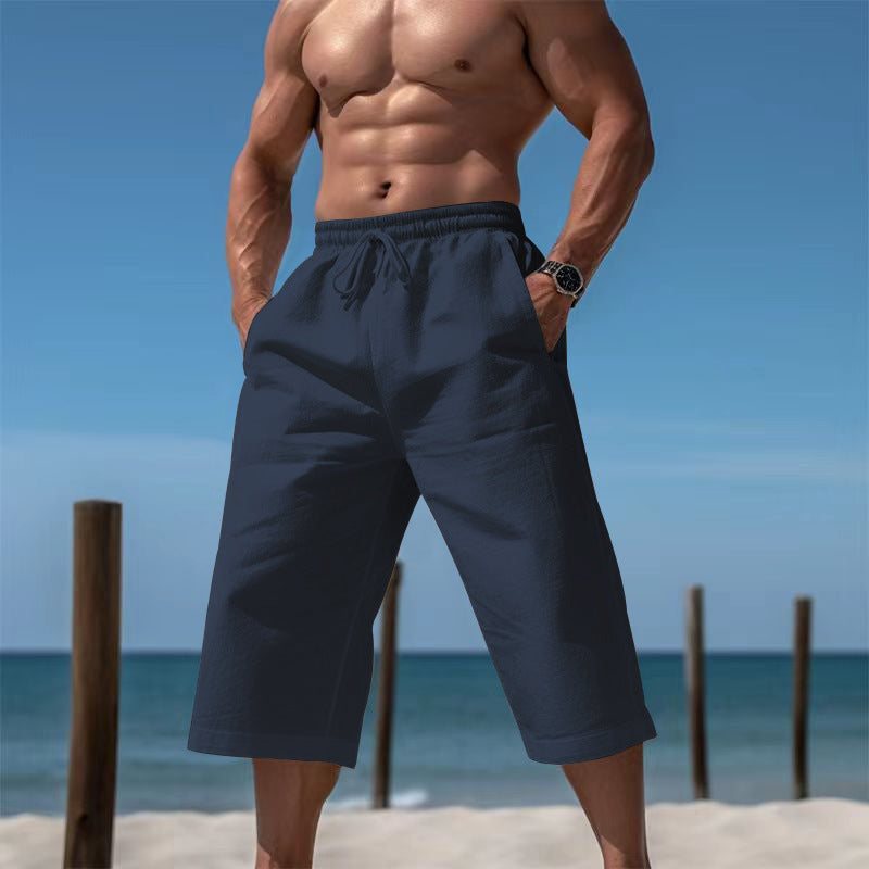 Summer-ready men's elastic waist shorts, offering both comfort & effortless casual style.