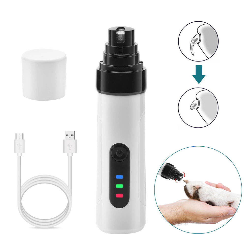 Quiet electric pet nail trimmer with LED light for gentle dog & cat claw grooming. Rechargeable & safe.