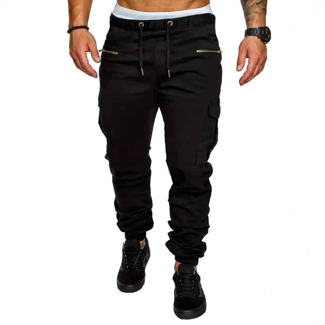 Men's loungewear cargo joggers, elastic waistband, and zip pockets, perfect for relaxation or light activity.
