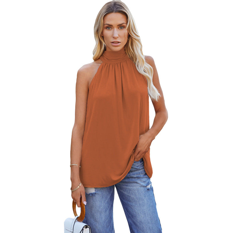 Versatile women's high-neck sleeveless top, perfect for summer fashion, day-to-night elegance.