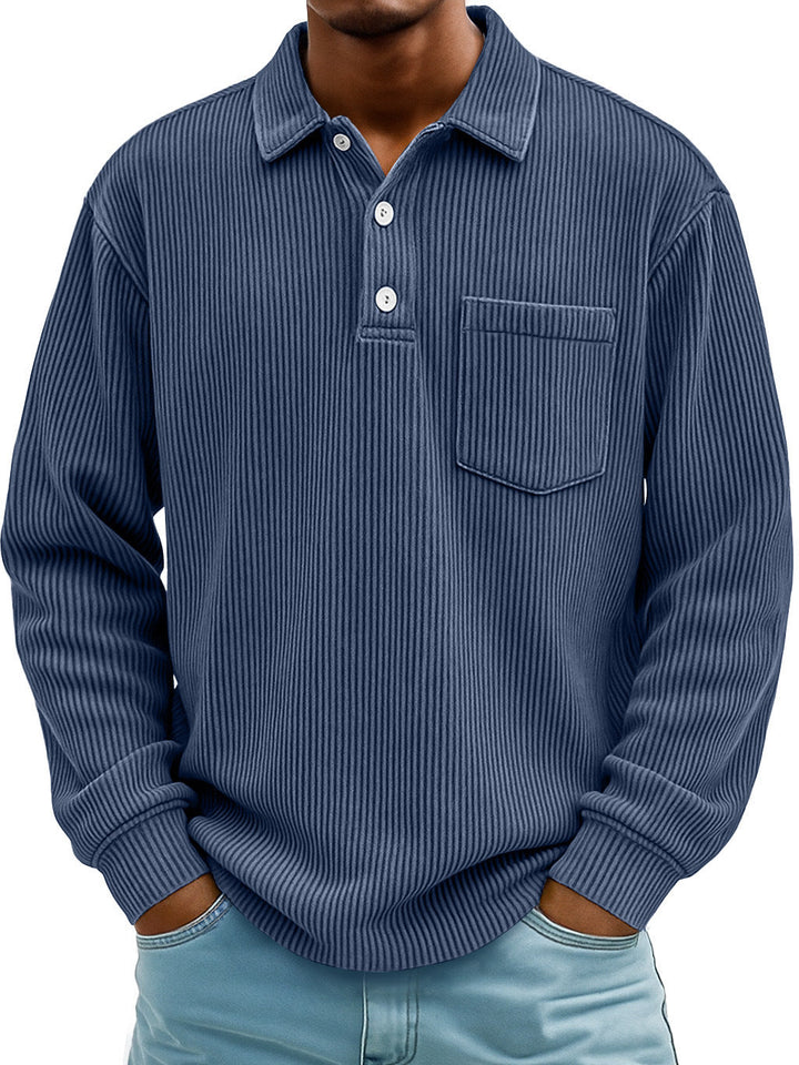 Effortless men's long sleeve polo shirt, comfortable textured fabric for daily style.