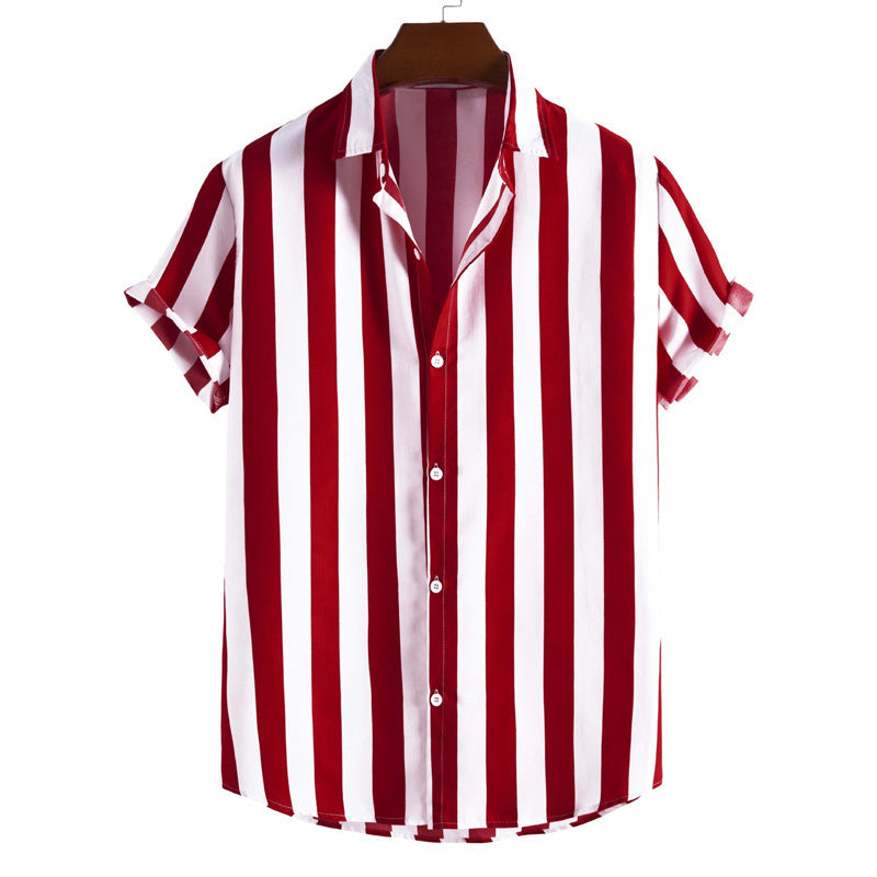 Men's trendy striped short sleeve shirt, relaxed fit. Stylish casual wear for summer.