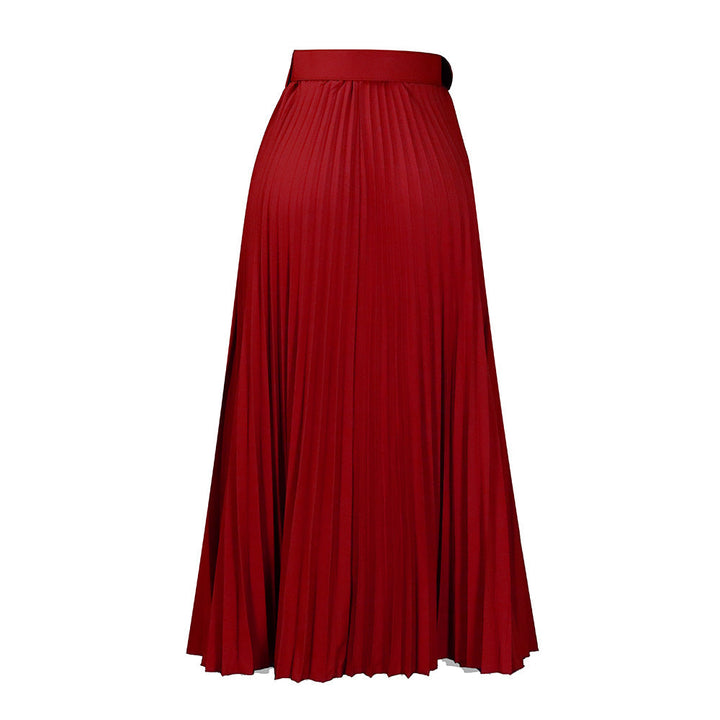 Flowy women's pleated midi skirt, perfect for a refined look, includes a flattering waist belt.