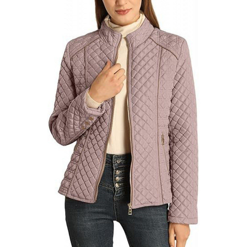 Warm women's outerwear: a high-collar quilted puffer jacket for ultimate casual comfort.