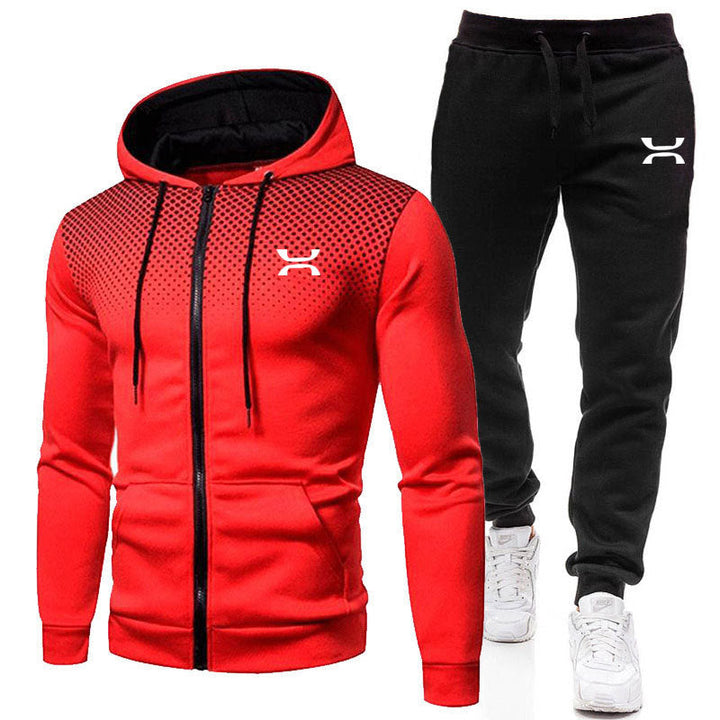 Comfortable men's jogging suit with athletic hoodie & pants. Versatile activewear for gym, run, or casual.