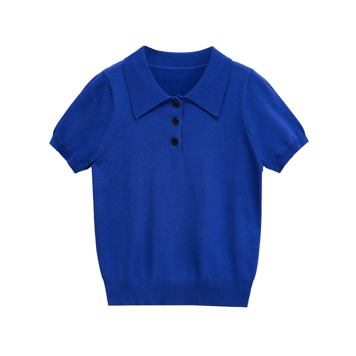 Comfortable women's knit polo top, slim fit & short sleeve for a chic, casual summer look.