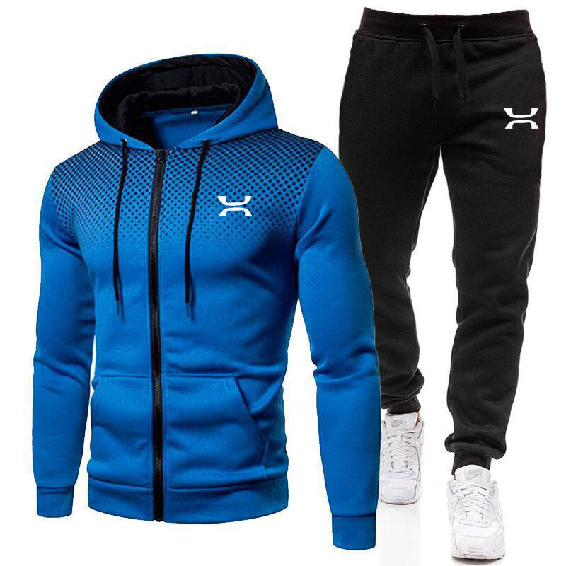 Complete men's workout outfit: athletic hoodie & jogging pants. Breathable sportswear for active lifestyles.