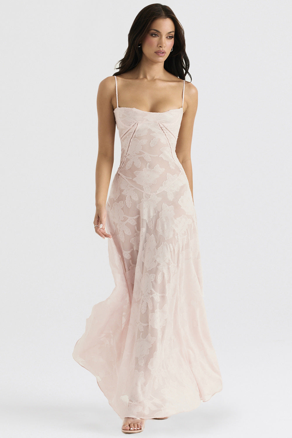 Stylish women's summer maxi dress. Elegant, silky slim fit, and spaghetti straps for a chic and flattering look.