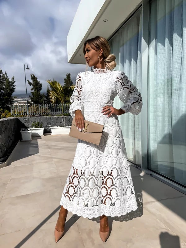 Sophisticated women's elegant long sleeve dress, a beautiful party gown designed for special occasions.