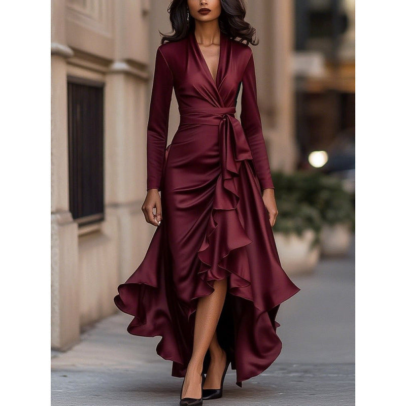 Flowing wrap maxi dress for women, an elegant choice for party wear, special occasions, or formal events.